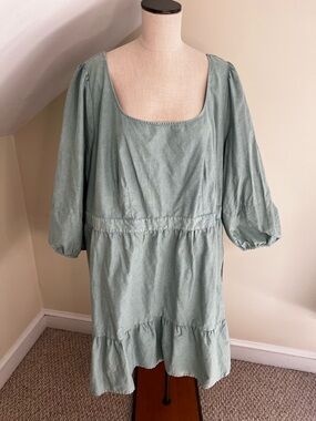 Ava & Viv Sage Green Square Neck Mini Dress